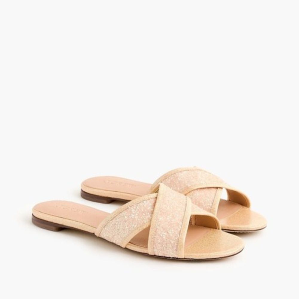 J. Crew Glitter Cora Criss Cross Slide‎ Sandals